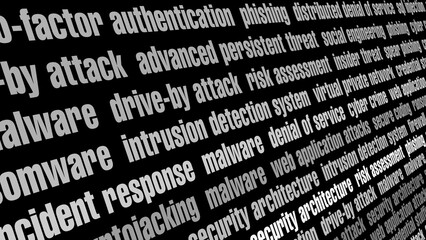 Technology cyber security texts on black background for inspiration in computer security and network security