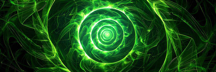 Abstract green spirals on black background