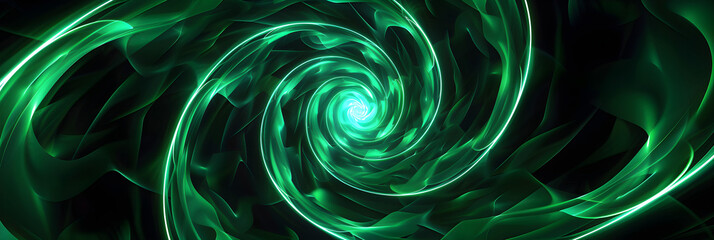 Abstract green spirals on black background