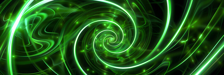Abstract green spirals on black background