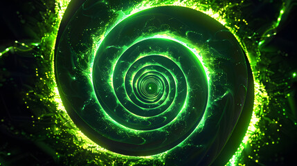 Abstract green spirals on black background