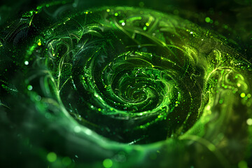 Abstract green spirals on black background