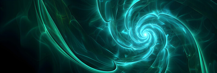abstract teal spirals on black background