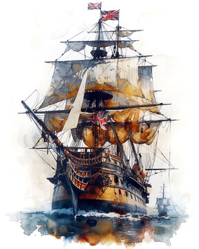 a bright image of a sailing ship sailing at sea. image for posters, t-shirt printing, book illustrations