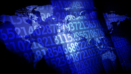 Science background machine learning and data science for numerical code and algorithm counting and processing random numbers on world map