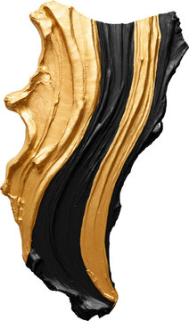 gold and black oil paint stroke isolated on transparent background.generative AI