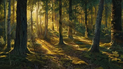Abwaschbare Fototapete Golden Hour in Enchanted Forest © Newaystock