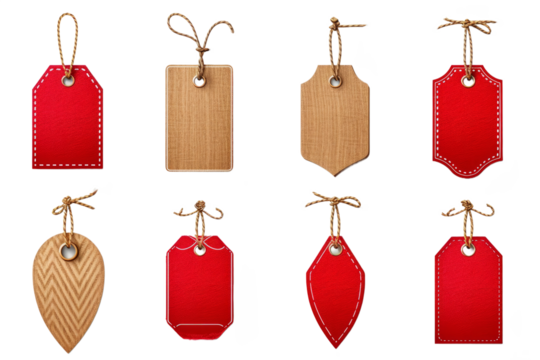 Price Tag Label Red With Various Shape isolated on transparent background With clipping path.3d render - Powered by Adobe