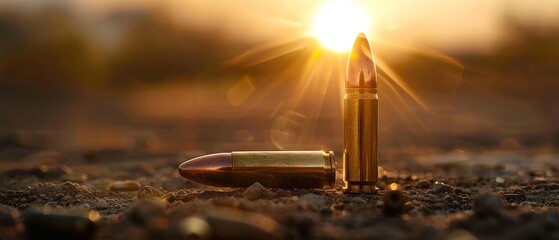 An artful dramatic depiction of a bullet in slow motion with a vivid contrast of light and dark symbolizing danger and precision