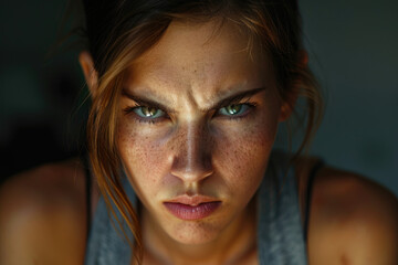 Angry belligerent young woman looking at the camera - obrazy, fototapety, plakaty