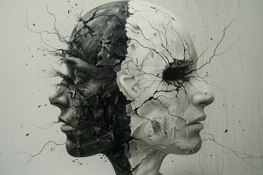 Split personality, schizophrenia art concept, illustration