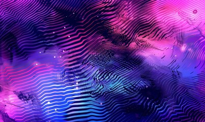 A background featuring purple and blue hues with wavy lines creating a dynamic and visually striking pattern