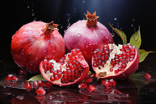 Pomegranate fruit watercolor painting