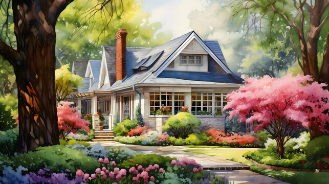 Watercolor painting home: and reveals natural beauty