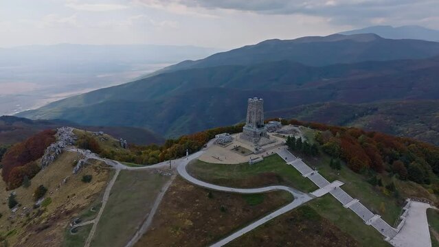 Shipka Monument - Liberty Memorial In Shipka Peak In The Balkan Mountains. - aerial shot