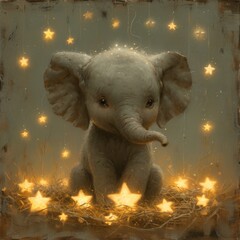 Enchanted Starry Night with Baby Elephant