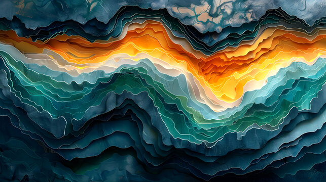 Abstract Topographic Layers in Blue, Green, and Yellow