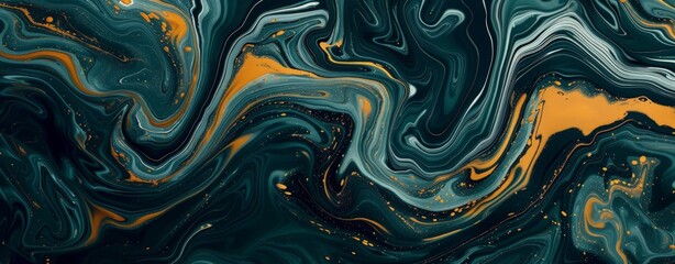 An abstract painting featuring vibrant gold and green colors in dynamic brushstrokes and textures