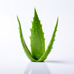 Three leaves of aloe vera plant on a white background