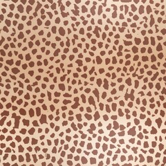 A seamless pattern showcasing a traditional leopard print with an array of organic-looking spots in various shades of brown on a soft beige background, perfect for textiles and decor.