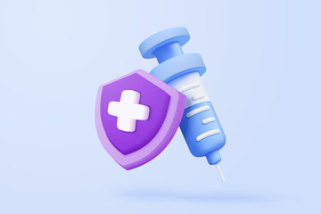 3d medical syringe icon on pastel background. Vaccination medical equipment, healthcare, hematology, medicine minimal concept. 3d medical syringe icon vector with shadow render illustration