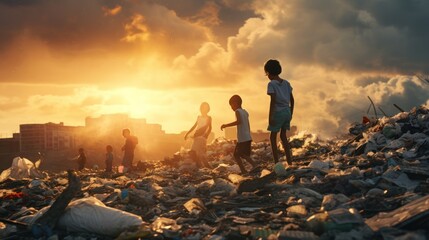 Children collecting trash on the beach Show responsibility for the environment,