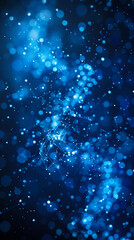 Polygonal Particles, dots, lines, triangles on blue background