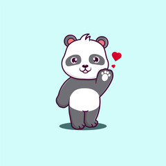 Cute panda say hello cartoon illustration