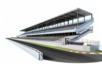 3D Render of a motorsports racetrack with grandstands and pit lane facilities, on isolated white background, Generative AI