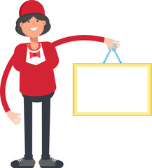Waitress Character Holding Blank Signage
