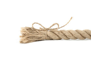 Hemp or jute rope isolated on white background