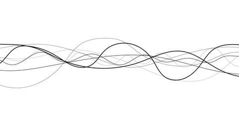 Abstract continuous lines drawing on white as background. Thin line wavy background. Abstract black lines wave curve motion on white background vector