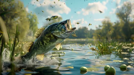 Poster Employing AI to generate a hyper-realistic depiction of a largemouth bass caught mid-jump, with Easter-  © zooriii arts