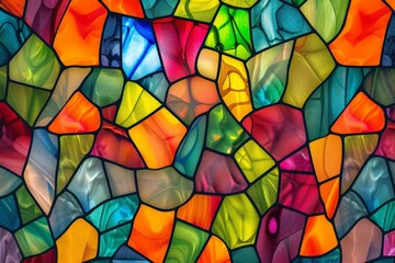 A stained glass window with vibrant colors and intricate designs, showcasing a beautiful array of different hues