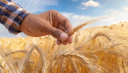 Close-up of human hands inspecting ears of barley.