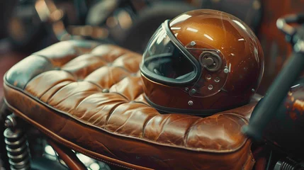 Poster close up of a helmet orange color. © FDX
