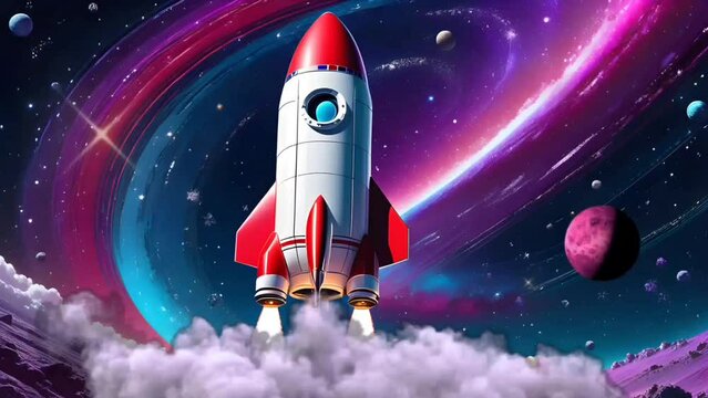 Rocket launching. Seamless looping time-lapse 4k video animation background