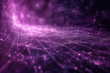 Foto op Plexiglas Purple abstract background featuring intersecting lines and scattered dots in a modern and dynamic design © pham