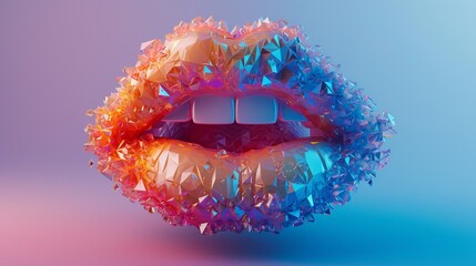Abstract low poly render of a human mouth, blending art and technology to depict data interpretation