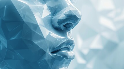 Abstract digital sculpture of human face, minimalist low poly wireframe design