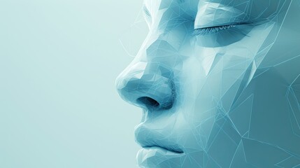 Futuristic representation of human senses through a low poly digital art nose with data overlays - obrazy, fototapety, plakaty