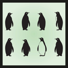 Naklejka premium Penguin silhouette set Clipart on a hex color background