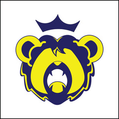 Simple lion head illustration vector design with yellow and blue colors and flat style. suitable for logos, icons, posters, advertisements, banners, companies, t-shirt designs, stickers, websites.