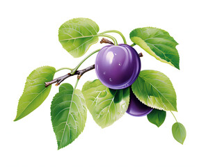 A vibrant cluster of illustration ripe purple grapes with lush green leaves on a vine