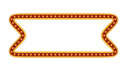 Red frame gold border light glow retro advertising sign on white background. 3d rendering