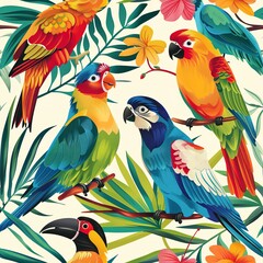 Tropical Birds: Colorful and exotic birds from tropical regions. For Seamless Pattern, Fabric Pattern, Tumbler Wrap, Mug Wrap.
