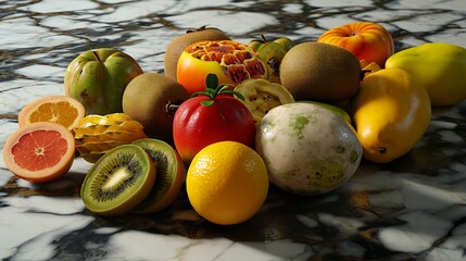 A Tropical Delight: Colorful Assortment of Exotic Fruits Ready to Brighten Your Day