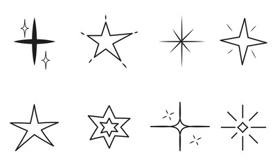Obraz premium Set of sparkle star and starburst hand-drawn. Doodle style with white background.