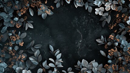 Fototapeta premium Floral black background: conveys freshness Suitable for presentations about products for women. fashion website or wedding Adjust images to be beautiful and interesting,
