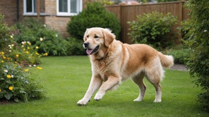 Naklejka na ściany i meble Golden retriever dog in the garden